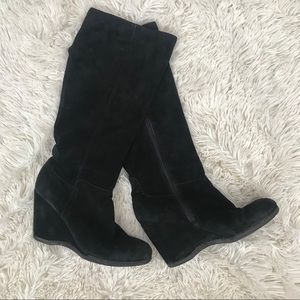 Leather wedge Nine West black boots 8 calf